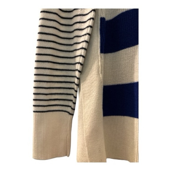 LOFT knit sweater size small. Blue and winter white stripes. Crew neck, - Picture 2 of 9